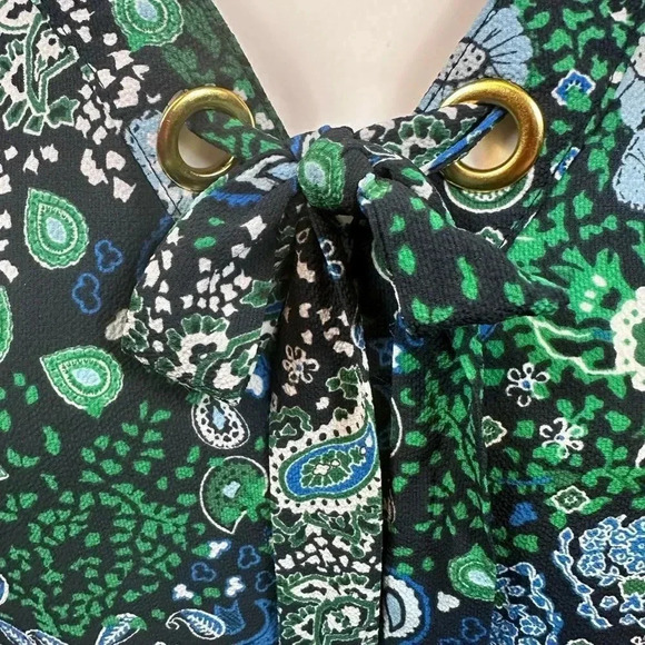 Michael Kors blue and green top tie going through gold grommets size small - Picture 6 of 11